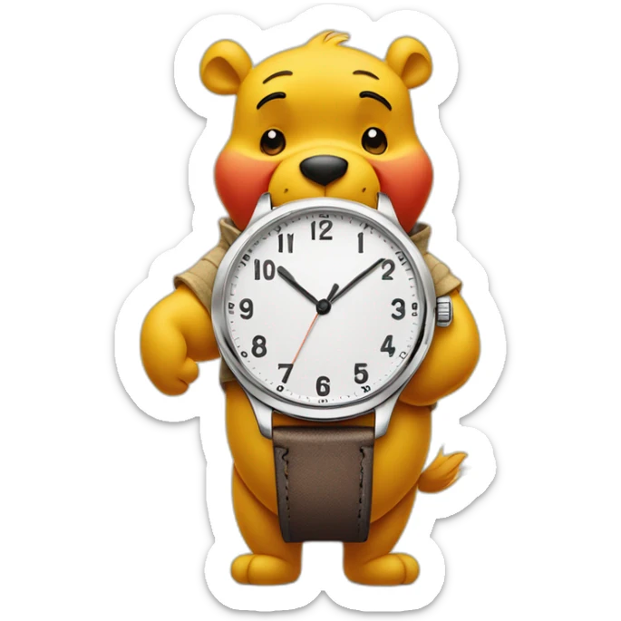 Winnie the pooh looks at the watch on his hand sticker