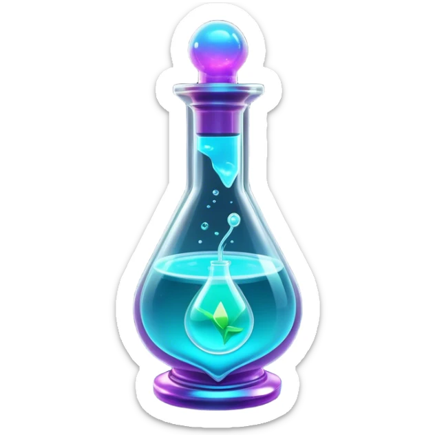 Clash of Clans aesthetic: Cinematic Playful Sci-fi Health Potion Emoji, rendered in a 3D vector-style similar to standard emojis with minimal shading and bold, simplified shapes. A compact, futuristic vial with a glowing neon liquid and sleek contours, softly glowing with a healing cosmic charm. Simplified yet unmistakably iconic, highly detailed and consistent, glowing with a soft radiant glow and high shine. Stylized with a touch of futuristic alchemy and a soft glowing outline, capturing the essence of a vital energy elixir with a playful, interstellar spirit! sticker