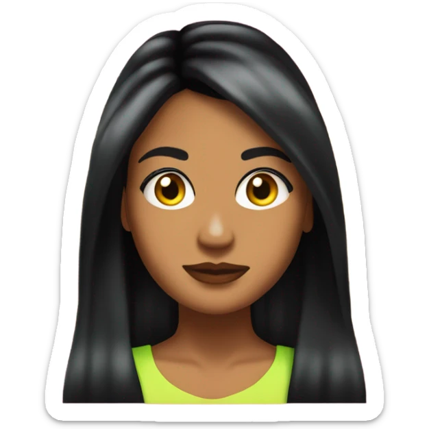 Tanned woman with long black hair dressed in 2000s Y2K hair, makeup, and neon attire sticker