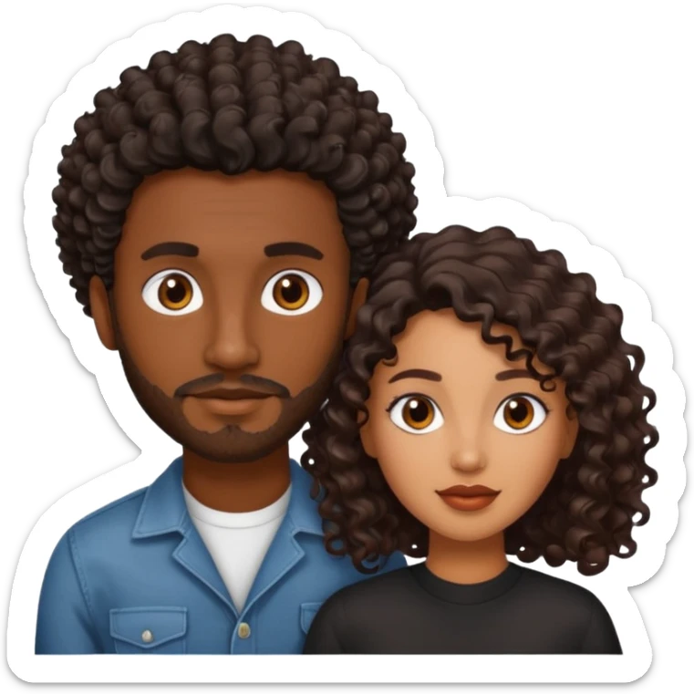 Dark brown skin man with a light beard and a curly   fade haircut with dark brown eyes with a brown  brown Latina woman with dark wavy hair  sticker