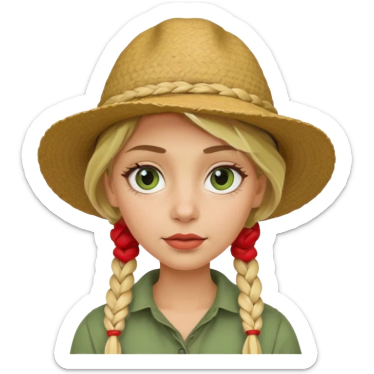 messy green clay mask and red tourist hat blond braided woman big eyes sticker