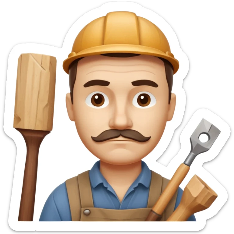wood carving carpenter portrait, head and shoulders only, carving wooden figure with chisel, wood shavings visible, focused craftsman expression, artisan workshop vibe, 3D cartoon style, mobile game icon style, clean background, no text, no watermark
 sticker