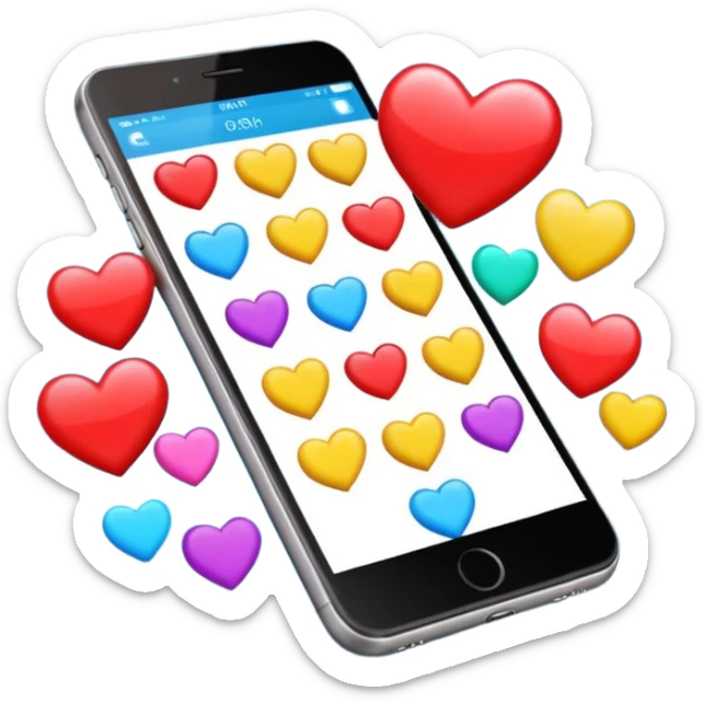 Crear un emoji en movimiento dándole Tac Tac a la pantalla de un teléfono con colores resaltante y vibrantes y emitiendo corazones sticker