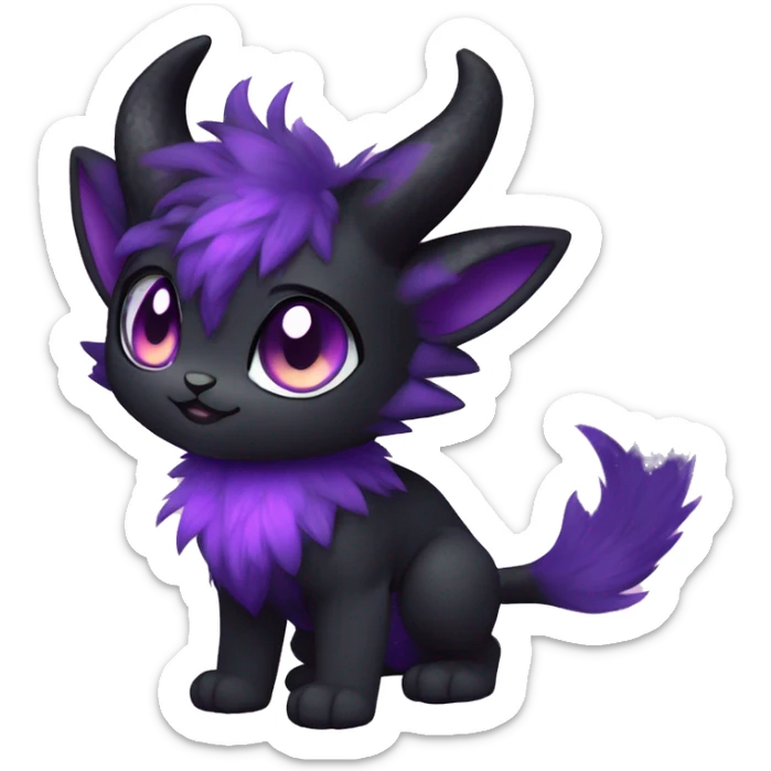 Anthro-Edgy-Black-Purple-Contrast-Colors-Fantasy-Fur-Sona-Chibi-Shiny-Fakémon-Hybrid with horns full body sticker