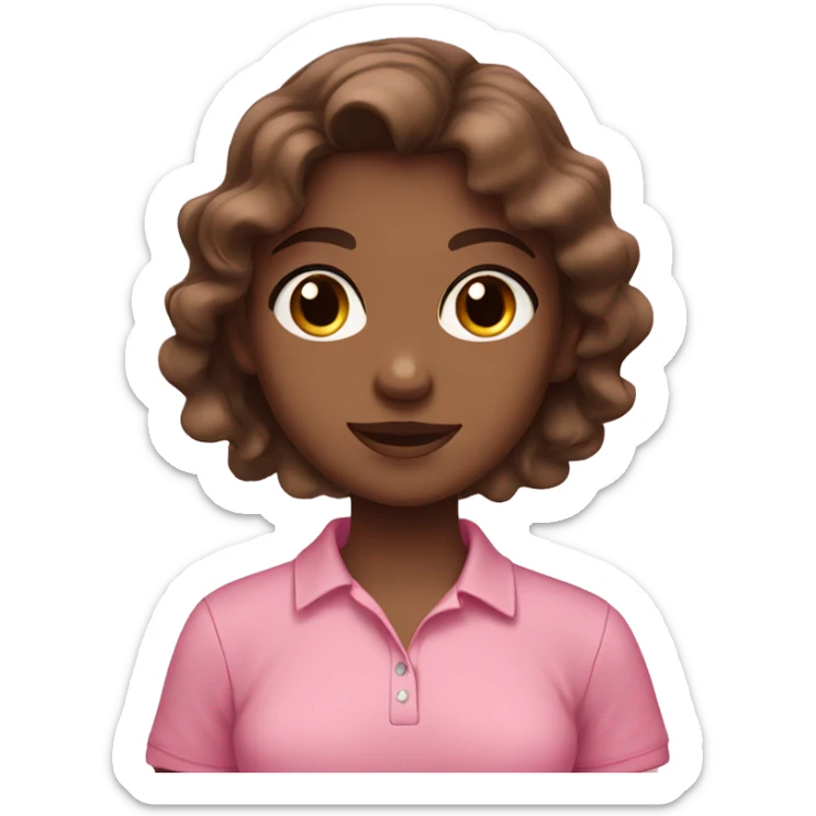 girl with wavy brown hair with brown big eyes in a pink polo blouse sticker