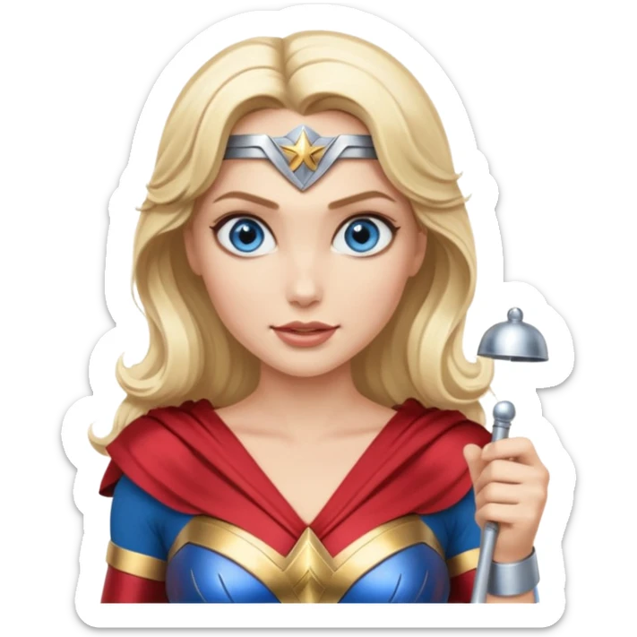 Blonde blue eyes Wonder Woman holding bell and short white baton sticker