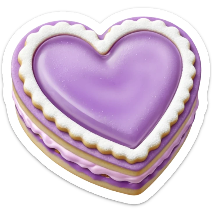 Realistic shortbread cookie in the shape of a heart with pale lilac color jelly middle filling and sprinkled powder sugar on top. sticker