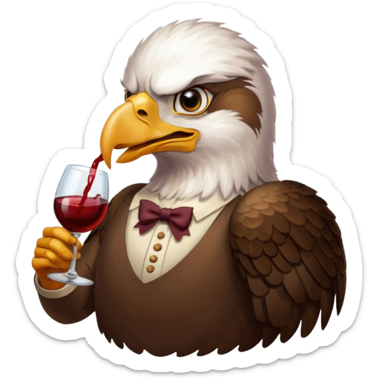 Real picture of a eagle bird with the word Thirsty Thorpies on her chest drinking wine  sticker