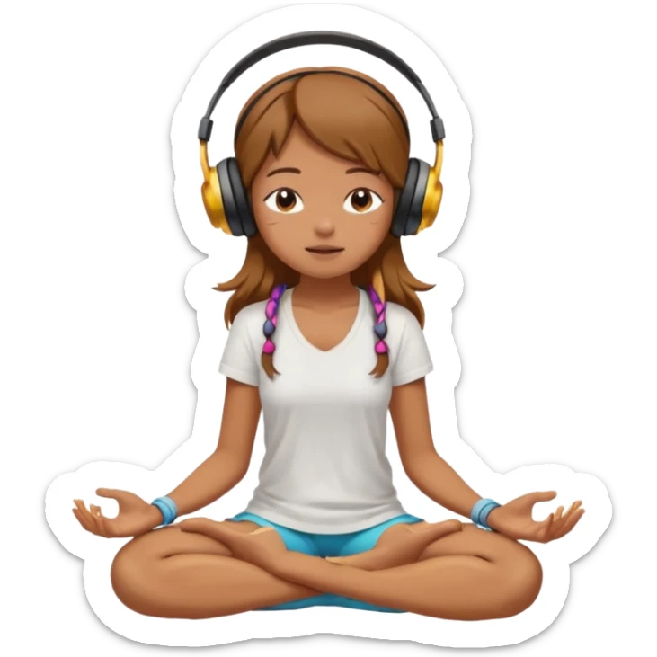 A girl is sitting cross-legged in a meditation pose, wearing headphones and listening to music. The song is so good that honey is dripping from her ears, and her expression is completely dazed because she’s enjoying the music so much. Like this girl 🧘🏻‍♀️ sticker