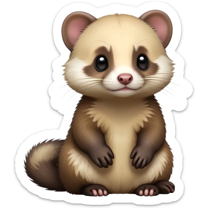cinematic-[ferret]-realistic-full-body-sitting-emoji,-tiny-paws-tucked-close,-head-tilted-dramatically,-fluffy-[sable]-fur,-simplified-yet-realistic-focused-features,-highly-detailed,-glowing-with-an-almost-sarcastic-glow sticker