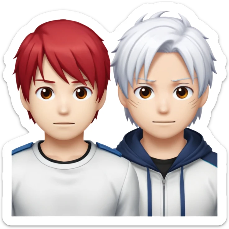 Emoji face with Shoto Todoroki's split hair - left side red hair, right side white hair, like the character from My Hero Academia sticker