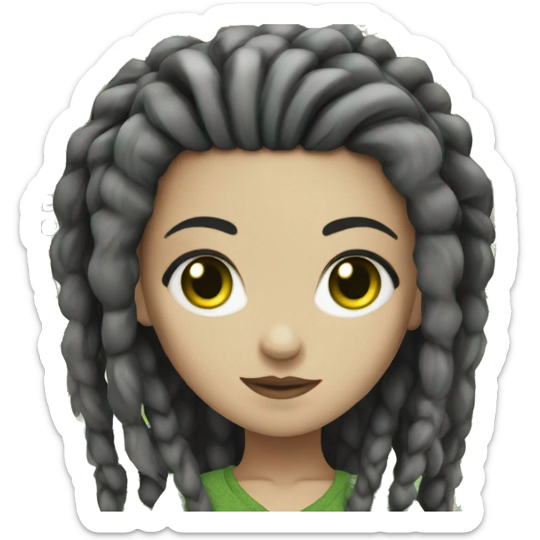 Girl with white skin, green eyes, black dread locks sticker