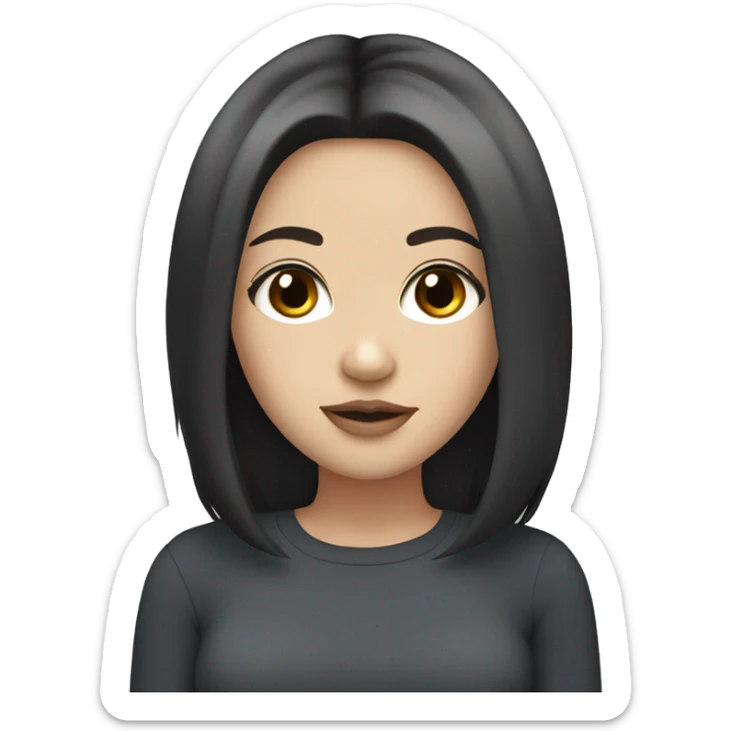 a white girl with shoulder length black hair, brown eyes, small rosy lips sticker