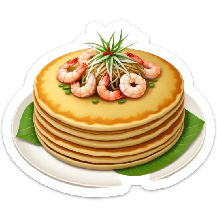 Cinematic Realistic B√°nh x√®o Dish Emoji, depicted as a crispy Vietnamese pancake filled with shrimp, pork, and bean sprouts rendered with dynamic textures and vibrant, appetizing lighting. sticker