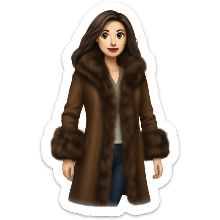 Beautiful Woman Realistic long hair brunette Mob wife big brown fur coat  sticker