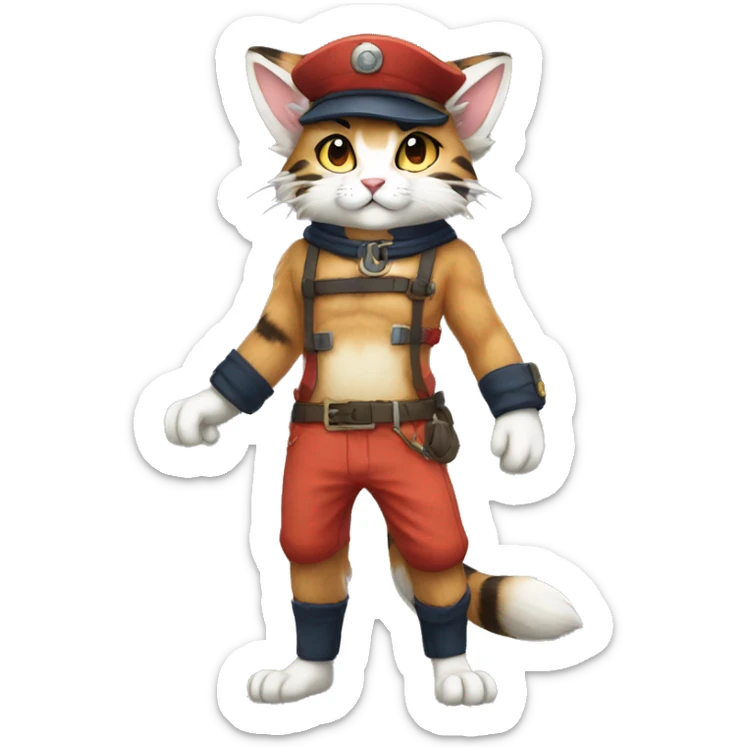 Anthro Fur-Sona feline-Fakémon with a Mariner-cap Full Body sticker