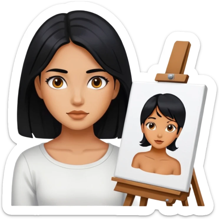 differemt girlhood hobbies, painting, artist, black hair tanned sticker
