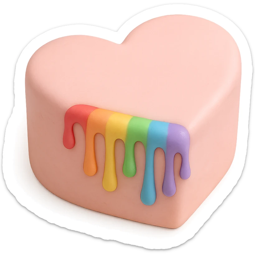 heart-shaped fondant cake with rainbow drip sticker