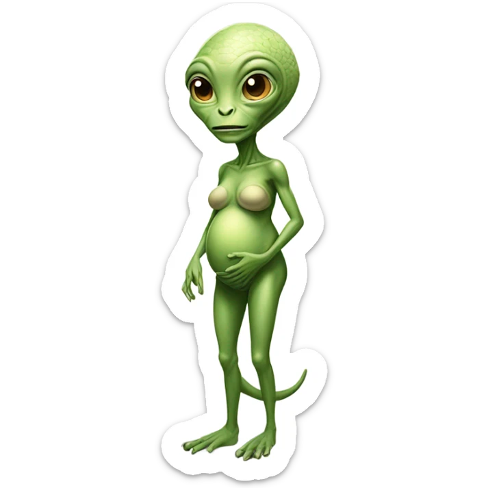 a Reptilian alien woman, full body, Pregnant sticker