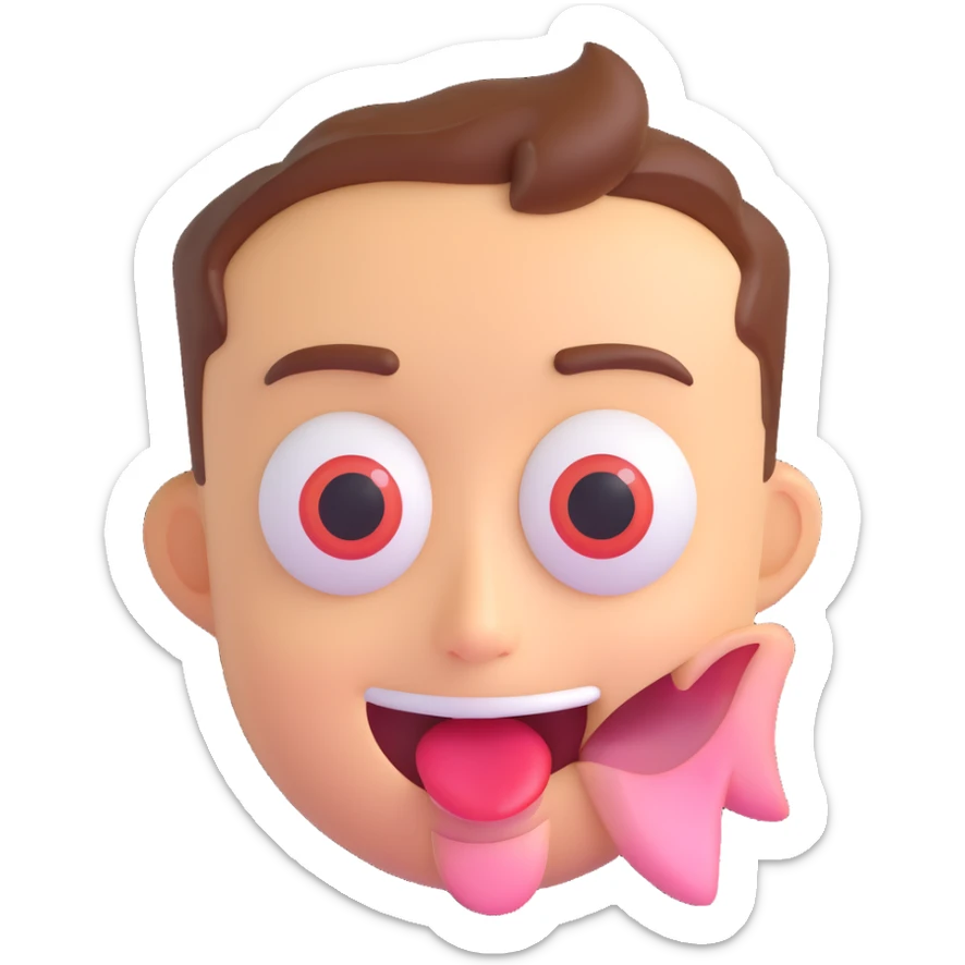 Playful Elon Musk emoji, big eyes, large tongue sticking out sticker