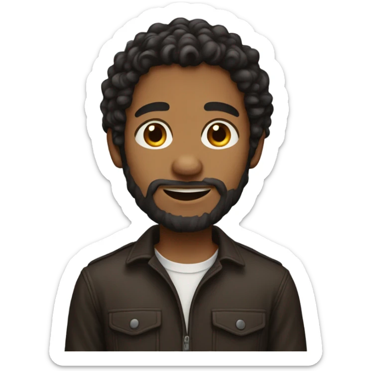 emoji of young man with dark brown long currly hair, and short small beard sticker