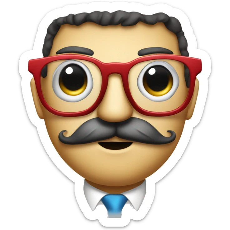 a portrait of a robot that tries to disguise as a human by having a fake nose, fake mustache and fake glasses sticker
