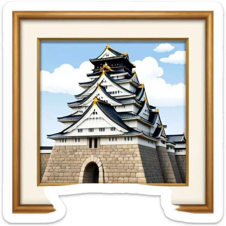 Cinematic Realistic Osaka Castle Landmark Emoji, showcasing the majestic historic castle rendered with dramatic stone textures and regal, natural lighting. sticker