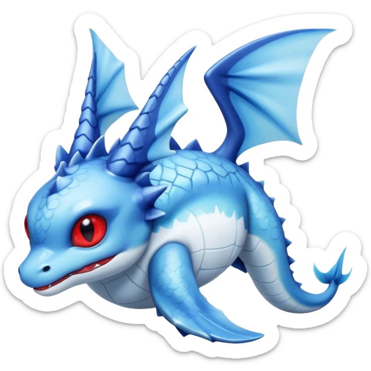 Edgy cool Lapras-Vaporeon-creature-hybrid full body, four legs, red eyes,  sticker