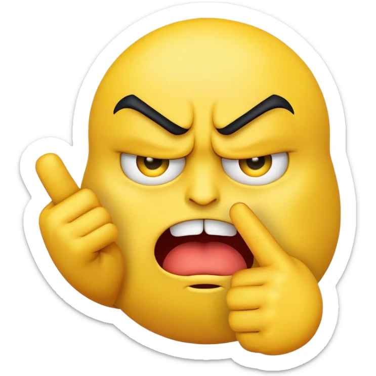 😡 but yellow instead of red and 🖕 in front on the left side of the emoji sticker