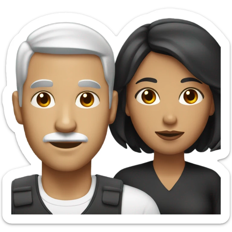 Black man with short black hair and mustache with white woman with straight red hair sticker