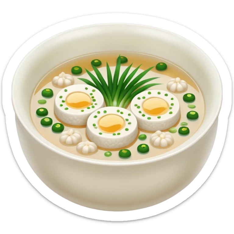 Make an emoji of tteokguk, a traditional Korean food. Okay, take the eggs out of that picture and put rice cakes in it. Make the soup white sticker