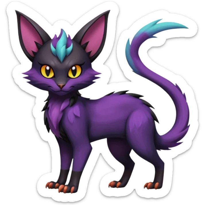 Black dark spooky badass cool shiny glossy smooth soft edgy Noivern-Noibat-Purloin-Torracat-Lykoi-Caracal-cat-Fakemon-fusion-hybrid-creature sticker