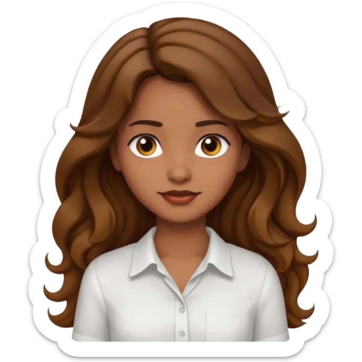 A girl with long wavy hair and brown skin but not to dark and a white shirt sticker