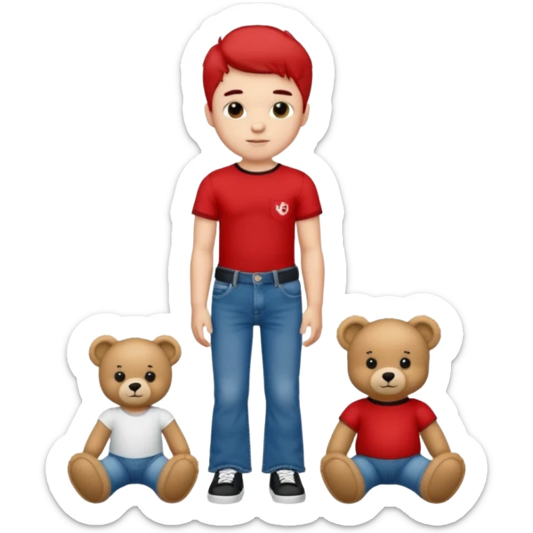 A boy and a girl teddy bear for the boy bear put on true religion shirt and jeans with black shoes and for the girl put flare jeans and a red tube top and white shoes just bears not the humans  sticker