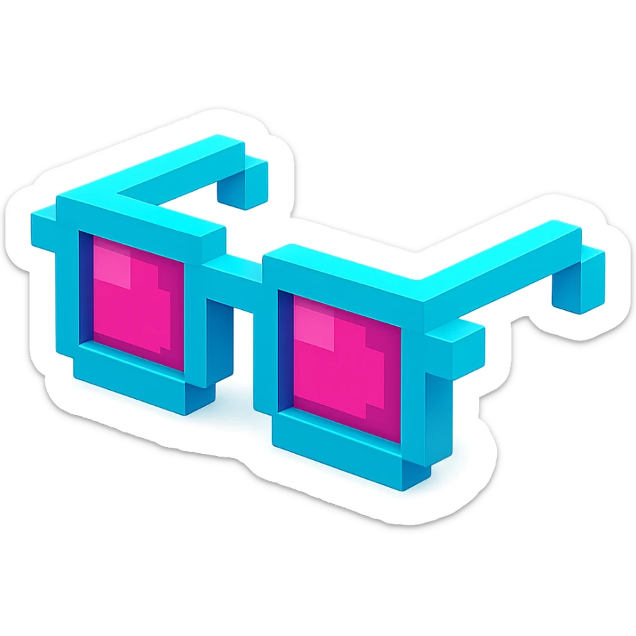 Voxel-style glasses with pink lenses, monochromatic and sleek sticker