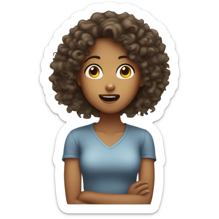 Girl with curly hair holding her mouth  sticker