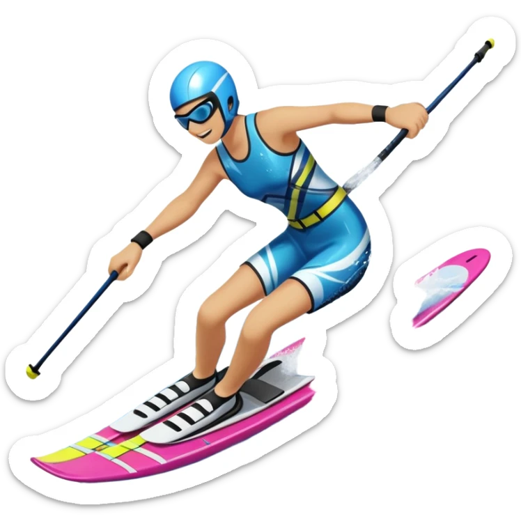 An icon featuring a close-up collage of water skis, splashing water across the surface. The design highlights the motion of the skis cutting through the water. Transparent background emphasizes the thrill of water skiing. sticker