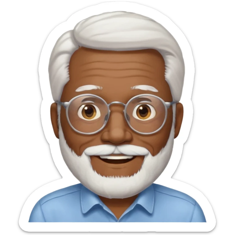 An elderly man emoji with medium-dark skin tone, white hair on the sides, glasses, light eyebrows, and a light white beard. sticker
