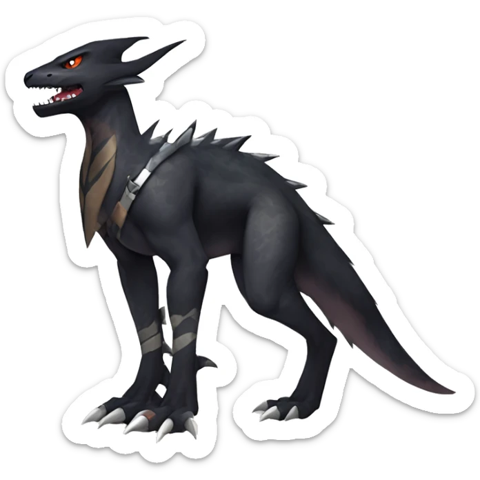 Black Cool Edgy Nargacuga-Garchomp-Houndoom-Sergal Fakémon with Edgy markings,  full body sticker