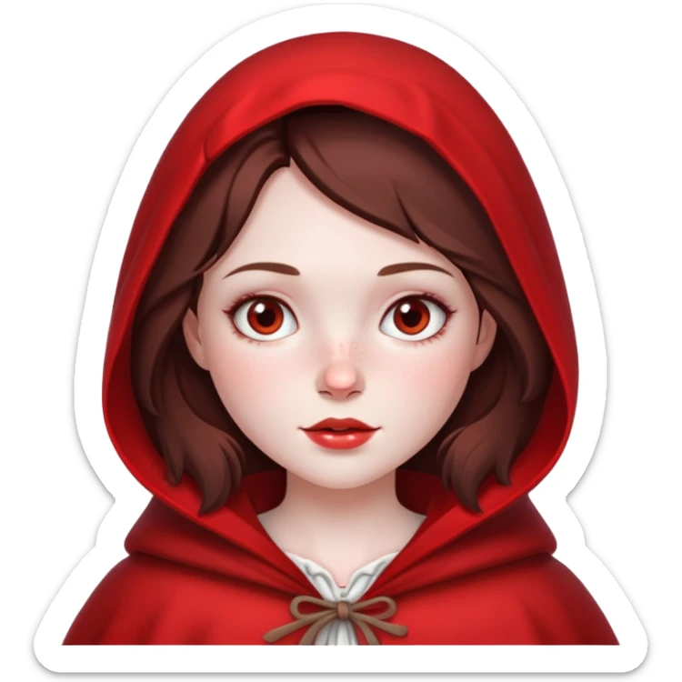 Little red riding hood, pale skin with freckles dark brown hair sticker