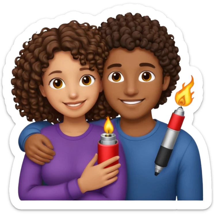 cuddling couple, male with lighter skin , deep brownskin girl with curly hair sticker