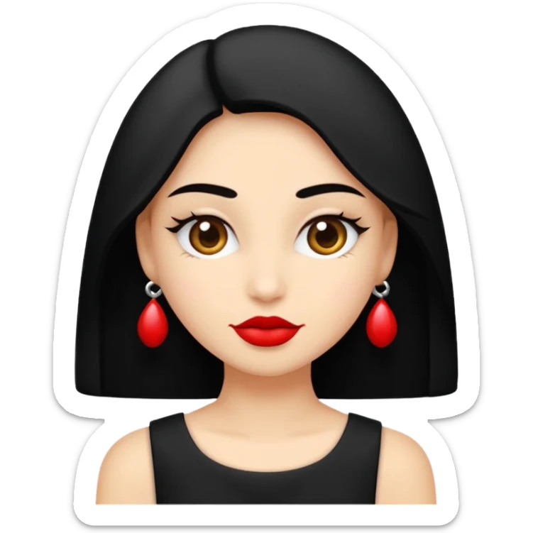 Beyaz ten, siyah askılı elbise,kırmızı ruj,siyah topuz saç modeli  sticker