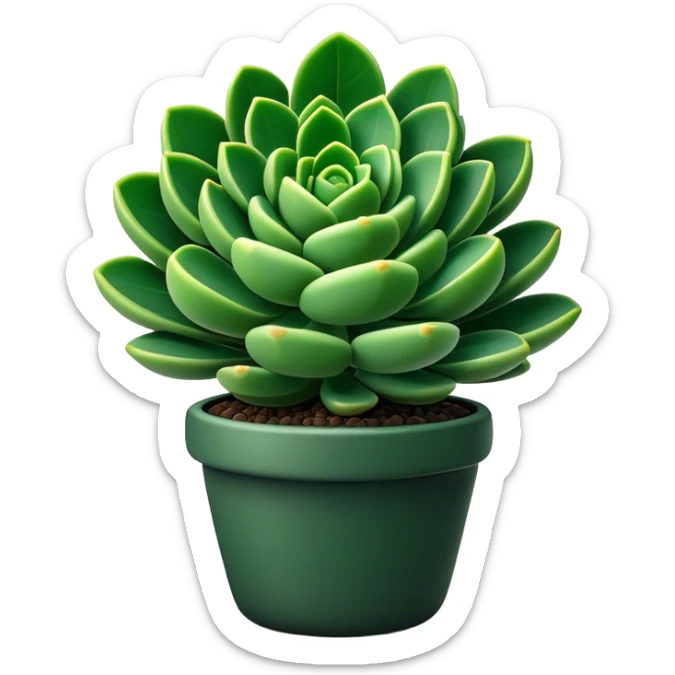 Cinematic Realistic Crassula Emoji, Compact and vibrant, with small, fleshy leaves arranged in thick, rounded clusters. The deep green hue of the leaves radiates calm, while their structured growth speaks of endurance. Soft glowing outline, capturing the essence of perseverance and tranquility in a crassula plant! sticker