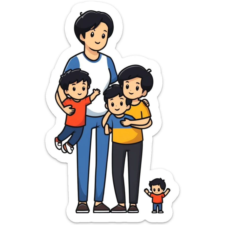 cheerful white family trio - dad with dark black hair, mom and son sticker