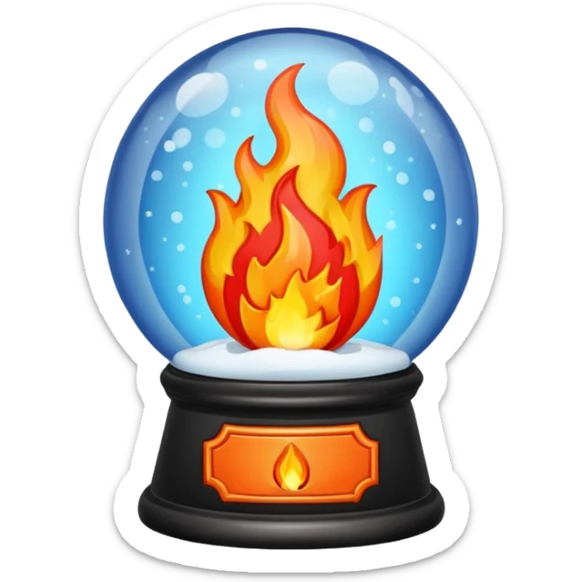 Can you make a snow globe emoji with a flame in it, gothic style, I want it to say pyromaniacs as a plaque  sticker