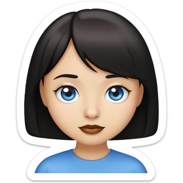 create a emoji with a girl with a short black bob and blue eyes and small nose and brown lips sticker