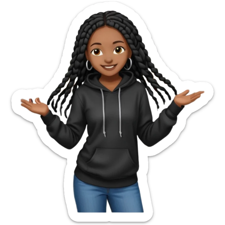 African American girl dark skin with long black box braids wearing plain black hoodie wearing skinny jeans dancing in street sticker