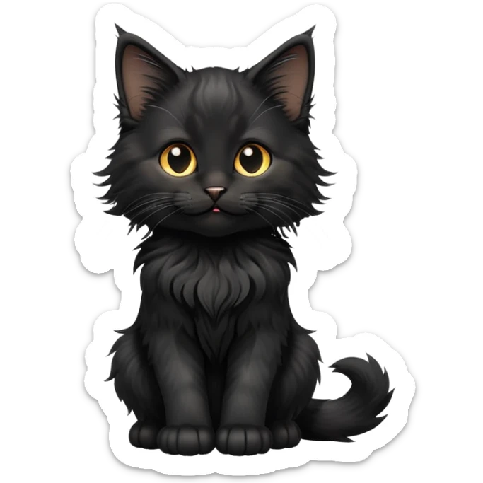 cinematic-black-maine-coon-kitten-portrait-emoji,-head-tilted-playfully-and-inquisitively,-sleek--black-fur,-simplified-yet-adorable-features,-highly-detailed,-glowing-with-a-warm,-friendly-glow  sticker