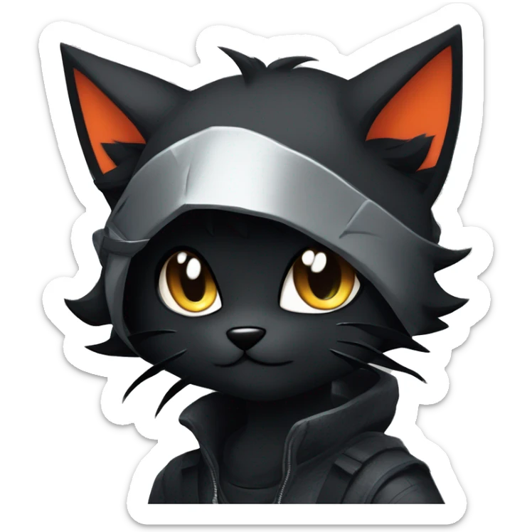 Edgy Shy Anthro Ninja boyish cool pretty dark black Litten-Pokémon-cat-fursona-animal techwear sticker