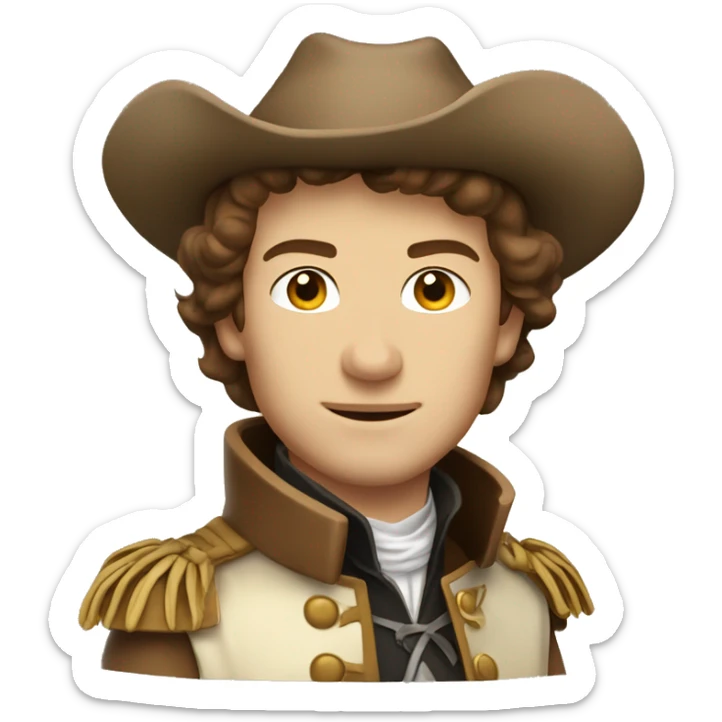 Musketeer man beige jacket short brown hair smirk sticker